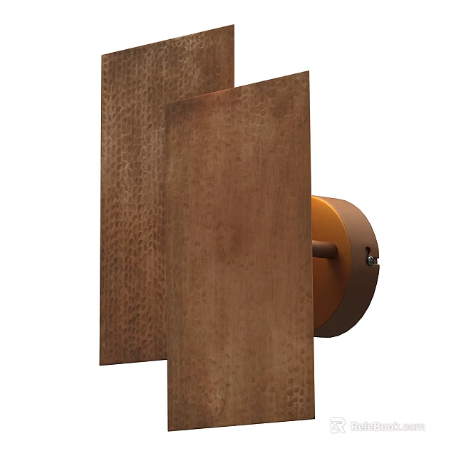 Rustic Copper Wall Lamp With Double Brown Panels And Circular Mounting Base Design 3d model 