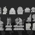 Traditional Stone And Wood Carvings Featuring Lion Sculptures And Decorative Ornaments
