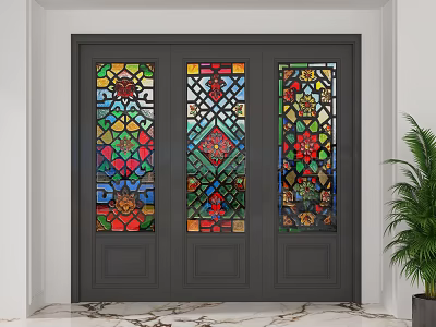 Stained Glass Divider Doors With Colorful Patterns For Modern Home Interior Design 3d model