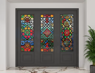 Stained Glass Divider Doors With Colorful Patterns For Modern Home Interior Design 3d model