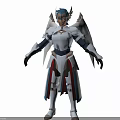 Fantasy Armored Man With White Armor Blue Red Details And Angelic Wings