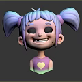 3D Rendered Cute Cartoon Game Character With Blue Pink Pigtails And Heart Shaped Top