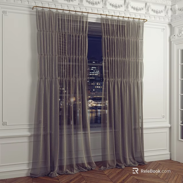 Lightweight Sheer Curtains for Window with Translucent Fabric and City Night View 3d model 