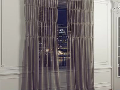 Lightweight Sheer Curtains for Window with Translucent Fabric and City Night View 3d model