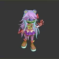 Cute Animated Purple Rabbit Character With Long Hair Bow Purple Dress Pink Shoes Waving
