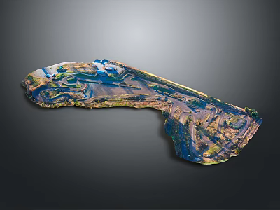Colorful Abstract Landscape Artwork With Vibrant Blue And Gold Hues And Irregular Shape 3d model