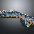 Colorful Abstract Landscape Artwork With Vibrant Blue And Gold Hues And Irregular Shape