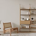 Modern Light Wood Bookshelf Open Shelves With Accent Chair Side Table Decor