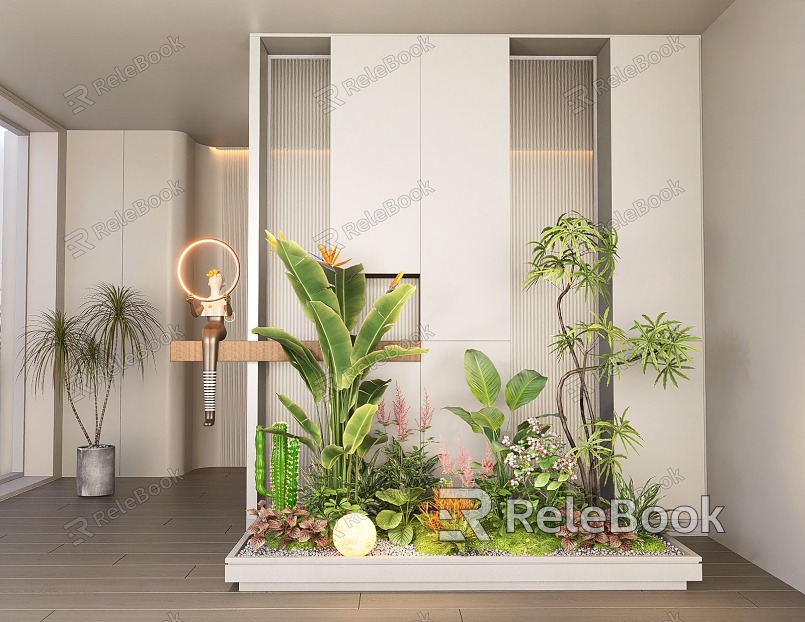 Indoor plant landscape landscaping combination plant pile flowers and plants flower mirror courtyard sketch model