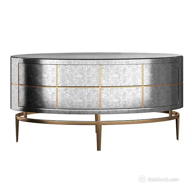 Elegant Modern Coffee Table With Silver Paneled Surface And Gold Metal Legs 3d model 