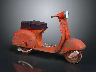 Vintage Orange Rusty Scooter With Black Seat Headlight And Weathered Frame 3d model