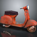 Vintage Orange Rusty Scooter With Black Seat Headlight And Weathered Frame