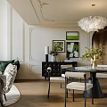 Elegant Living and Dining Room Interior With Green Sofa Crystal Chandelier and Large Window