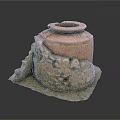 Ancient Clay Sculpture With Textured Surface And Broken Design On Stone Base 3d model