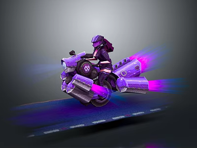 Futuristic Motorcycle With Dynamic Rider And Purple Thrusters Neon Light Effects 3d model
