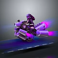Futuristic Motorcycle With Dynamic Rider And Purple Thrusters Neon Light Effects