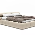 Modern Luxury Double Bed With Upholstered Leather Frame White Pillows And Brown Blanket