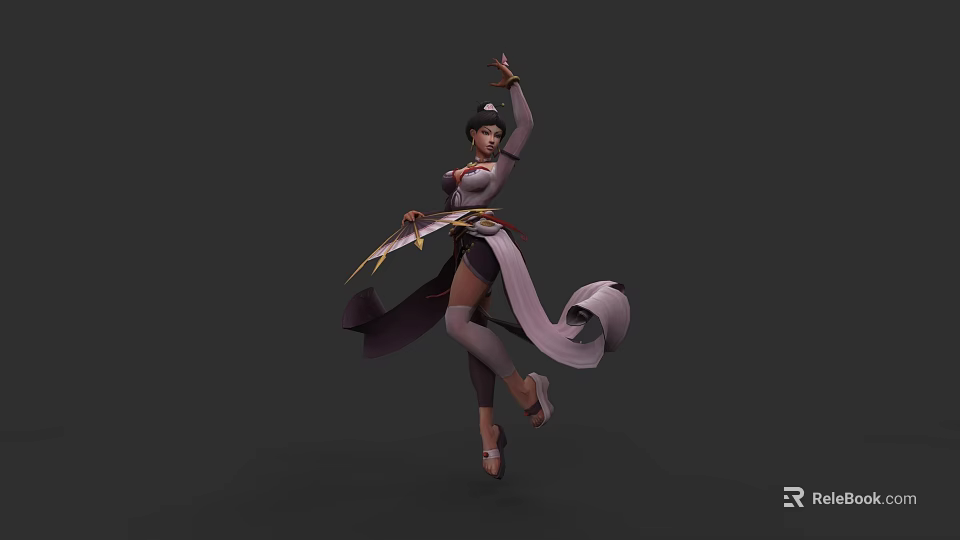 Woman In Traditional Chinese Costume Dancing With Flowing Ribbons And Graceful Pose 3d model 