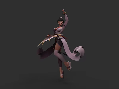 Woman In Traditional Chinese Costume Dancing With Flowing Ribbons And Graceful Pose 3d model