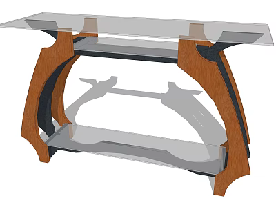 Modern Console Table Design With Glass Top And Wooden Frame Shelves 3d model