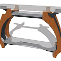 Modern Console Table Design With Glass Top And Wooden Frame Shelves