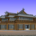 Traditional Chinese Style Hotel Building With Wooden Structure Multiple Floors And Overhanging Eaves