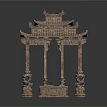 Chinese Traditional Pavilion With Ornate Roof And Carved Pillars In Classical Style