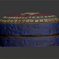 Modern Display Shelf Featuring Blue Red Decorative Box with Gold Accent Inlays