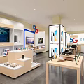 Modern Digital Store Interior With 5G Mobile Phones And Product Display Shelves