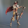 Fantasy Female Game Character With Red Hair Horned Hat Armor Outfit Bow And Staff