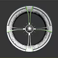Futuristic Circular Mechanical Structure 3D Model With Green Support Beams And Metallic Components 3d model