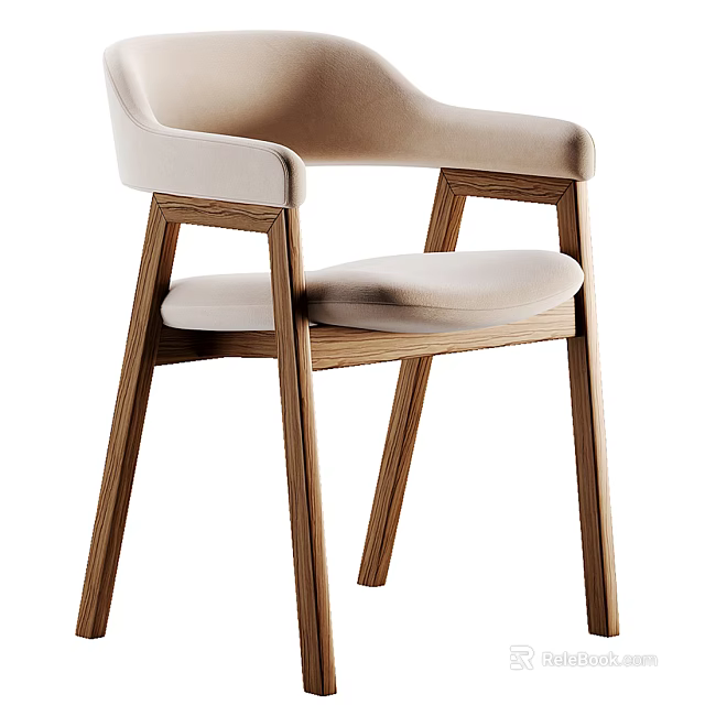 Comfortable Minimalist Leisure Chair With Wooden Frame And Fabric Seat Cushion 3d model 