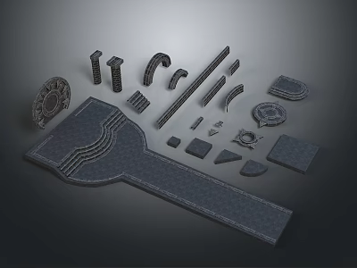 Scenic Landscape Design Featuring Stone Path With Various Shaped Slabs Curved Decorations And Cylindrical Pillars 3d model