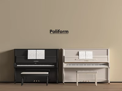 Black And White Poliform Pianos With Stools Music Sheets And Art Supplies 3d model