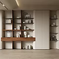 Modern Interior Decorative Cabinet With Wooden Shelves Drawers And Decorative Items