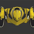 Shiny Yellow Mechanical Robot Character In Standing Pose With Glossy Black Details And Metallic Design