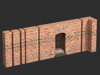 Red Brick Building Exterior Wall With Arched Window And Classic Design 3d model