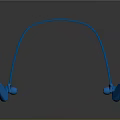Blue In Ear Wired Headphones With Sleek Design And Reflective Surface On Gray Gradient Background