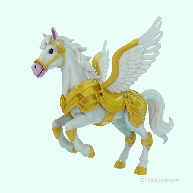 Ornate White Horse Shaped Ceramic Vessel With Golden Decorations And Wings 3d model 