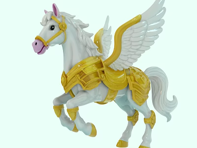 Ornate White Horse Shaped Ceramic Vessel With Golden Decorations And Wings 3d model