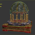 Classical Dome Architectural Component With Gray Tiles Yellow Stripes Red Arches Columns And Greek Patterns