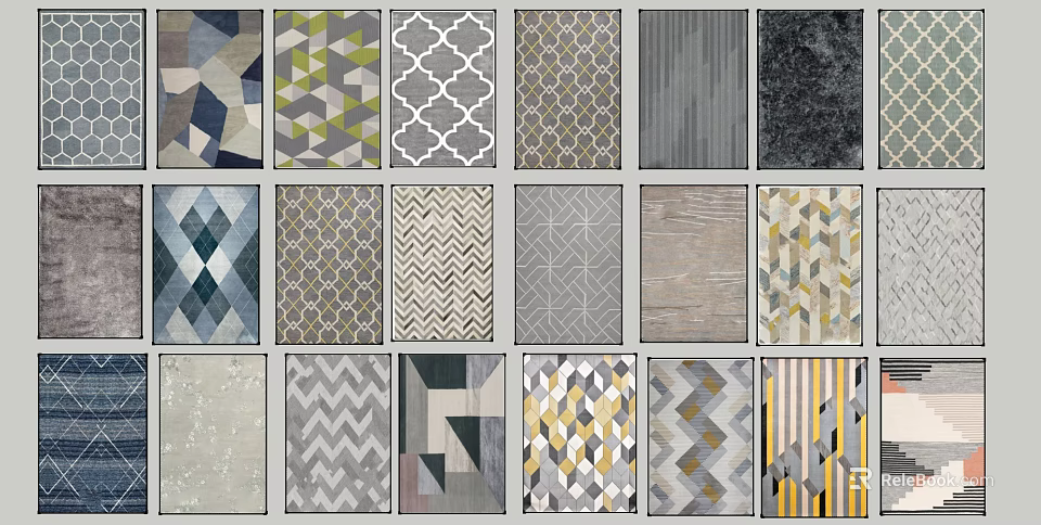 Square Rugs With Various Geometric Patterns And Modern Design Styles 3d model