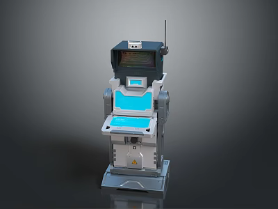 Sci Fi Robot Character With Screen Antenna And Blue Mechanical Console Design 3d model