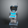 Sci Fi Robot Character With Screen Antenna And Blue Mechanical Console Design