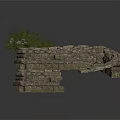 Rustic Stone Building Structure With Curved Arch Wall And Small Green Tree 3d model