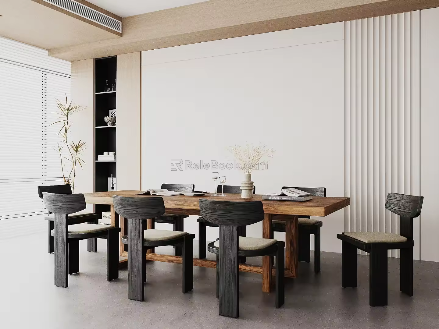 Ji Feng Restaurant Dining Table and Chair Combination Dining Table Long Table Solid Wood Dining Table Dining Chair 3d model