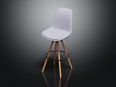 Modern White Upholstered Bar Stool With Wooden Legs And Black Metal Footrest 3d model