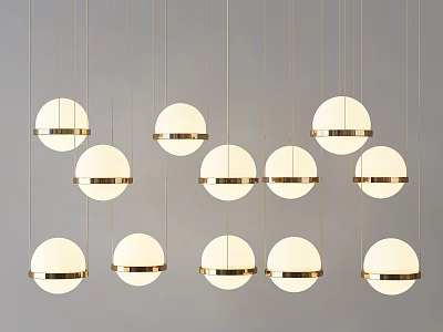 Modern Spherical Pendant Lights With Gold Trim And White Globes Hanging 3d model