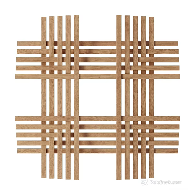 Modern Woven Wooden Wall Decor with Natural Slats and Grid Pattern 3d model 