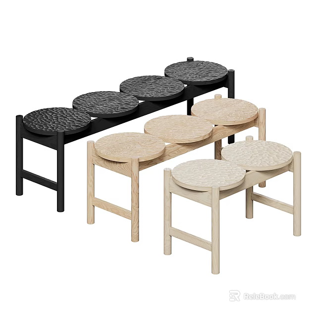 Modern Black And Light Wood Stools With Round Seats And Minimalist Design For Home 3d model 